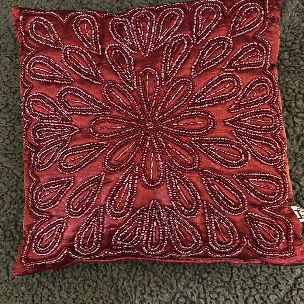 Beaded Red Decorative Pillow